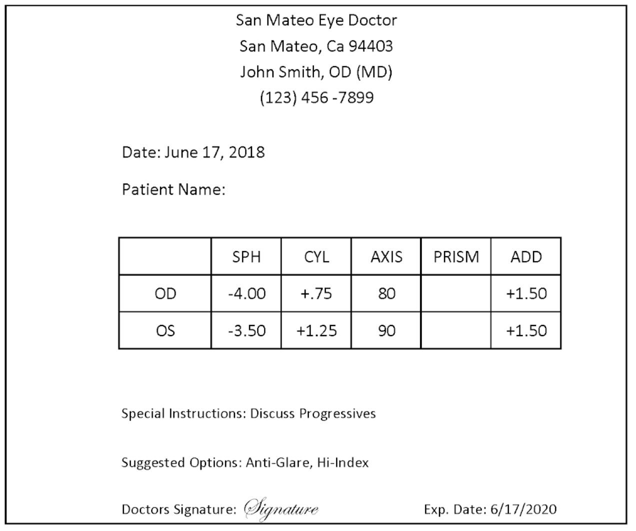 Ex. 1 - ordering lenses