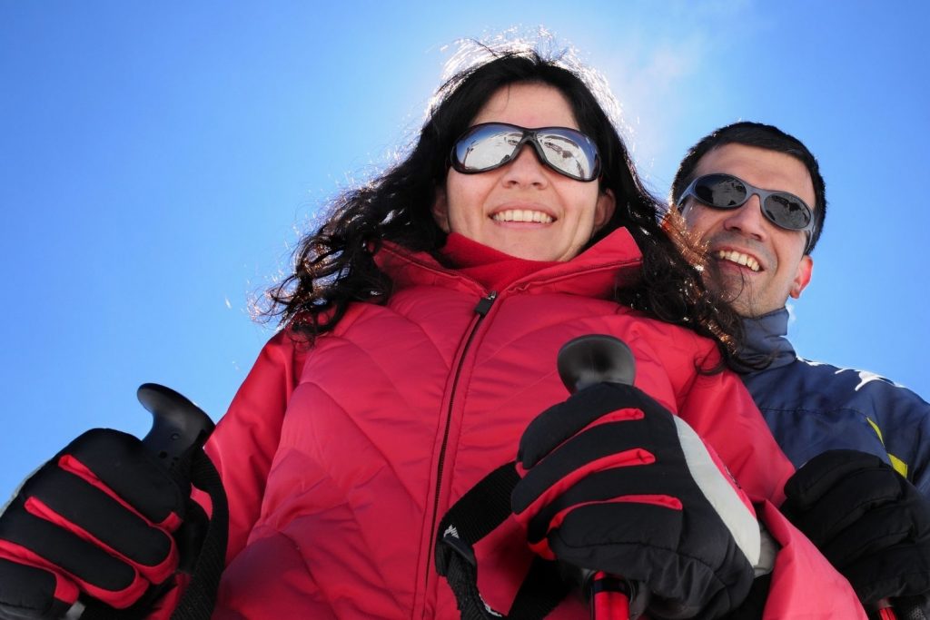 skiing in sunglasses