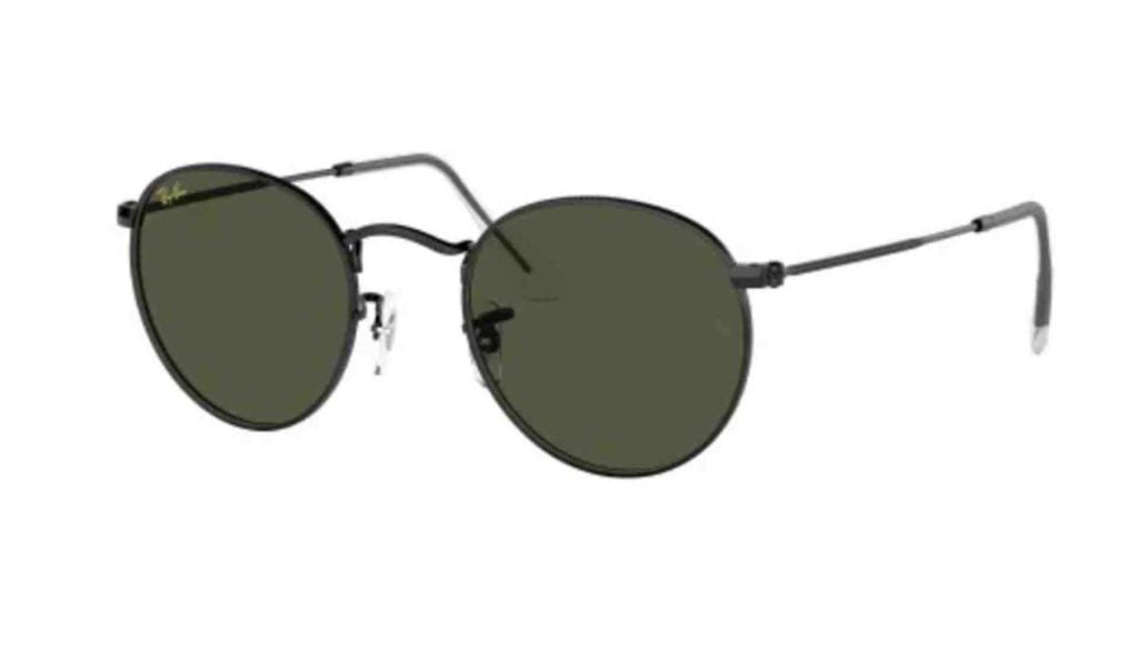 Ray-Ban RB3447 round metal men's sunglasses with 919931 black frames and G-15 green lenses