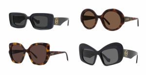 Four pairs of Loewe sunglasses: Anagram LW40101I, Slim LW401351, Slim LW401331, Anagram LW40101I, and Anagram LW40128I