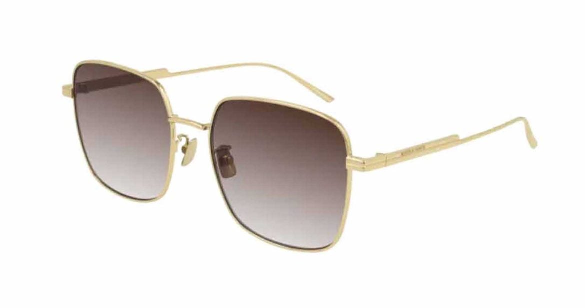 Square-shaped Bottega Veneta BV1082SK sunglasses with gold frames and brown lenses