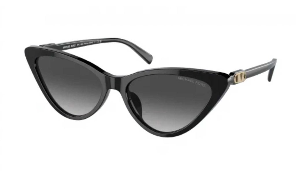 Michael Kors MK2195U Harbour Island cat-eye sunglasses in black (30058G) with dark-grey gradient lenses and gold detailing on the arms