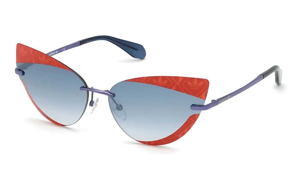 Adidas rimless OR0016 42590 cat-eye sunglasses in Red (68c) with Smoke Mirror lenses