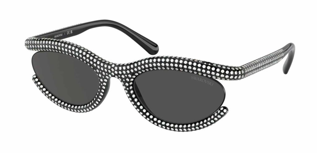 Swarovski SK6006 sunglasses featuring black and white crystal polka-dot frames 