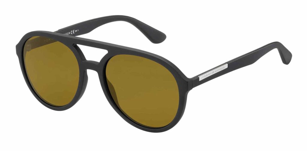 Tommy Hilfiger Th 1604/S aviator sunglasses featuring yellow-tinted lenses and black frames