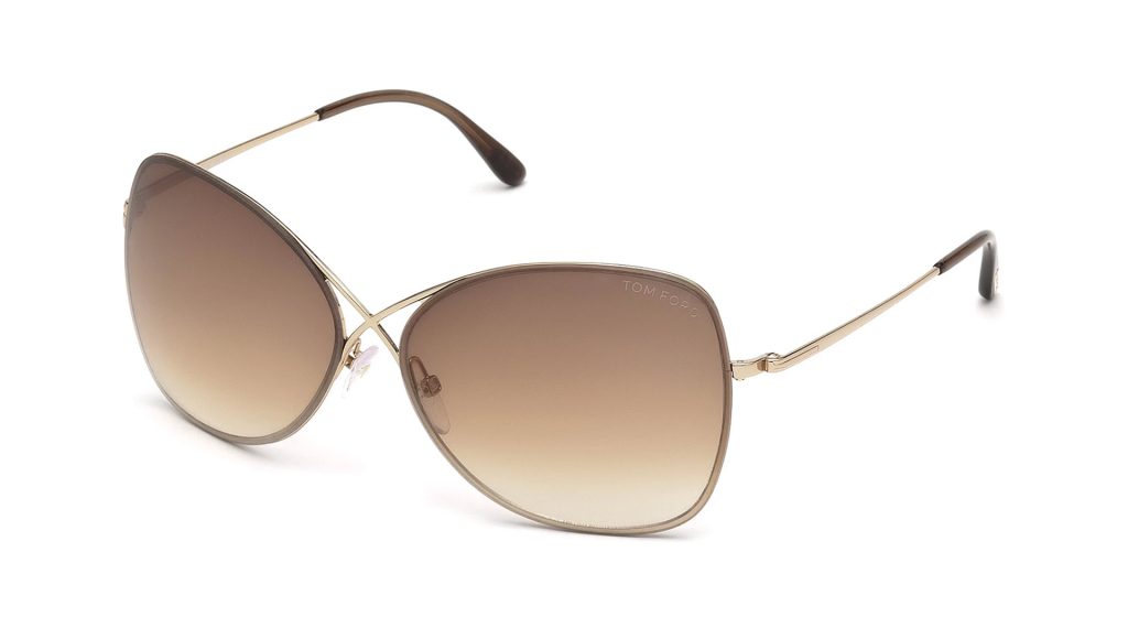 Women’s Tom Ford FT0250 butterfly sunglasses featuring shiny rose-gold frames and gradient lenses