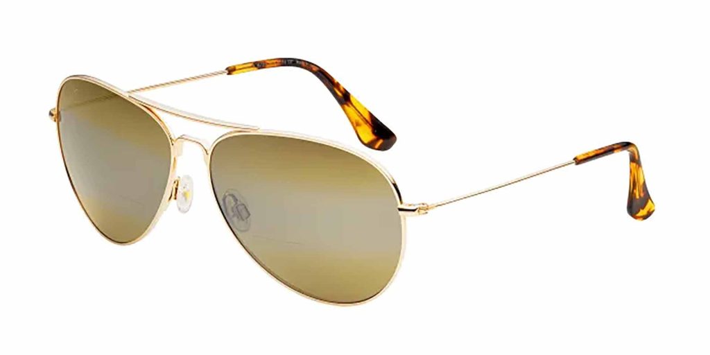 Classic aviator Maui Jim Mavericks Reader +1.50 sunglasses with gold frames and brown tinted lenses